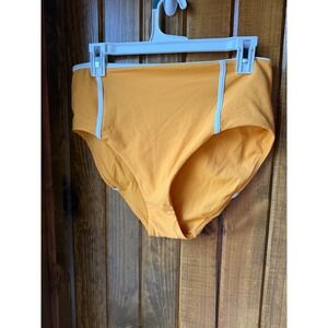 CALIA Womens High Waisted Bikini Bottoms Yellow White‎ Piping Size M